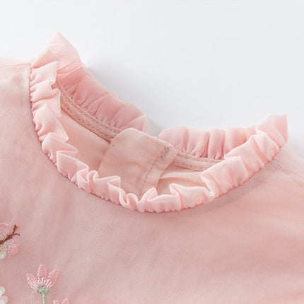 Toddler Girls Adorable Flower Embroidered Mesh Princess Dresses