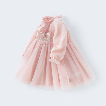 Toddler Girls Adorable Flower Embroidered Mesh Princess Dresses