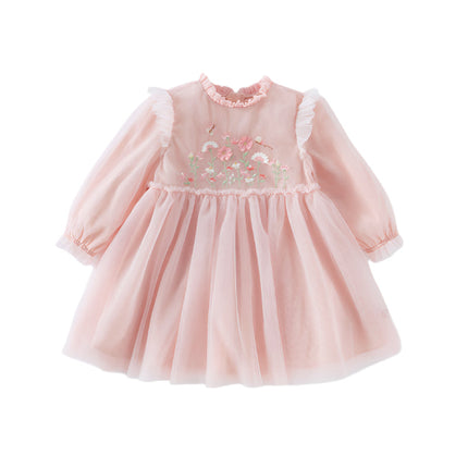 Toddler Girls Adorable Flower Embroidered Mesh Princess Dresses