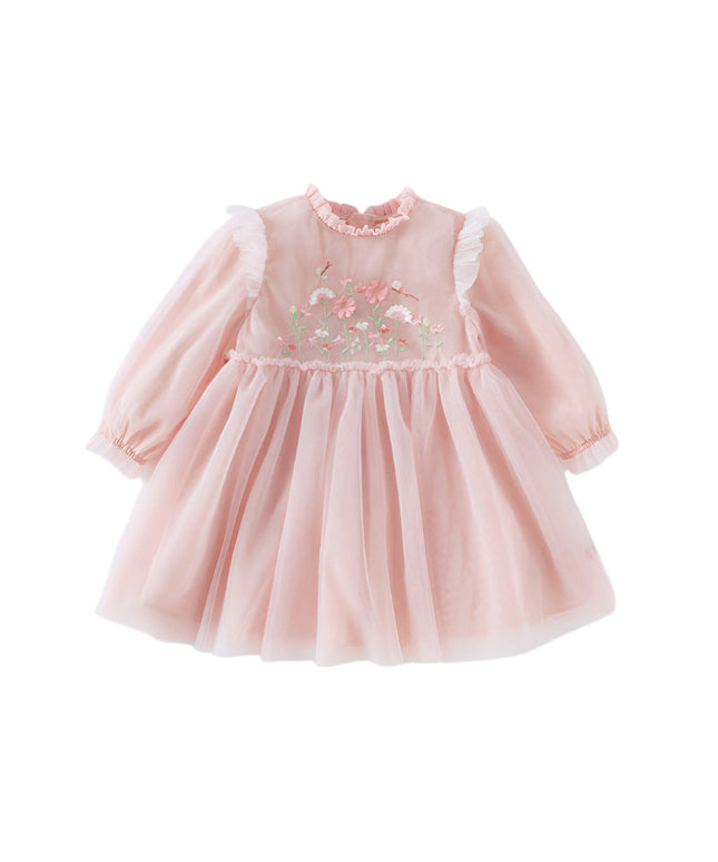 Toddler Girls Adorable Flower Embroidered Mesh Princess Dresses