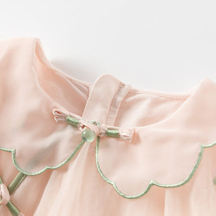 Toddler Girls Charming Peachy Pink Chinese-style Mesh Dress