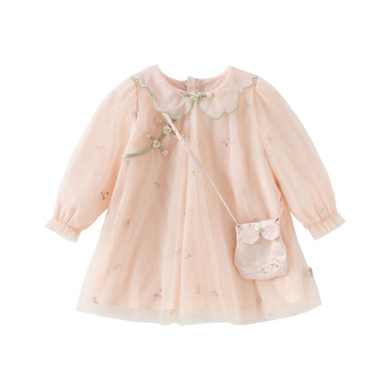 Toddler Girls Charming Peachy Pink Chinese-style Mesh Dress