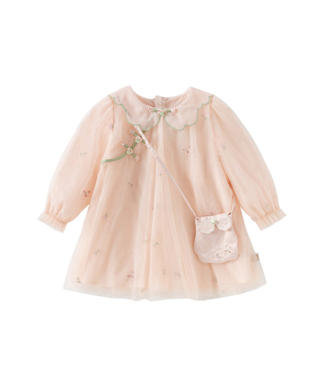 Toddler Girls Charming Peachy Pink Chinese-style Mesh Dress