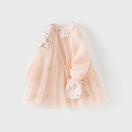 Toddler Girls Charming Peachy Pink Chinese-style Mesh Dress