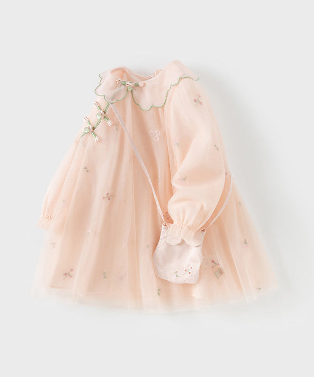 Toddler Girls Charming Peachy Pink Chinese-style Mesh Dress