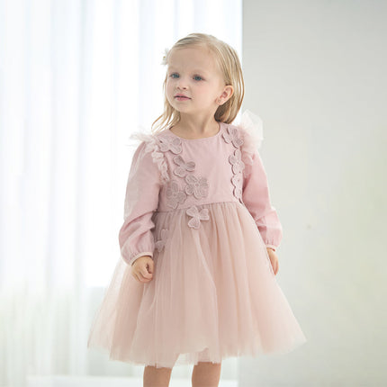 Toddler Girls Grey Pink Floral Mesh Princess Dress