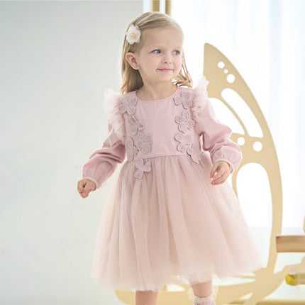 Toddler Girls Grey Pink Floral Mesh Princess Dress