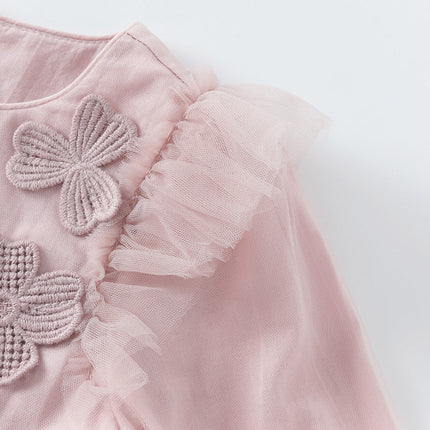 Toddler Girls Grey Pink Floral Mesh Princess Dress