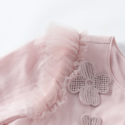 Toddler Girls Grey Pink Floral Mesh Princess Dress