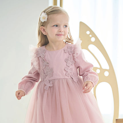 Toddler Girls Adorable Flower Embroidered Mesh Princess Dresses