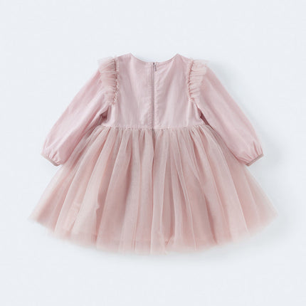 Toddler Girls Grey Pink Floral Mesh Princess Dress