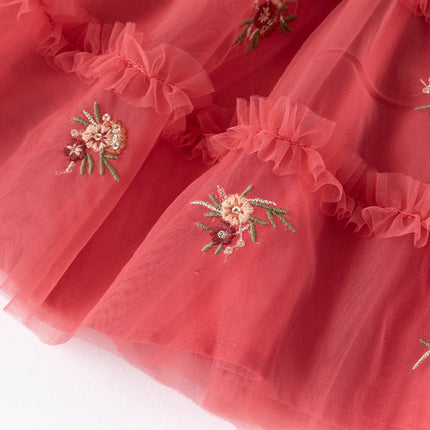 Toddler Girls Festival Red Mesh Princess Party Dress