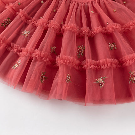 Toddler Girls Festival Red Mesh Princess Party Dress