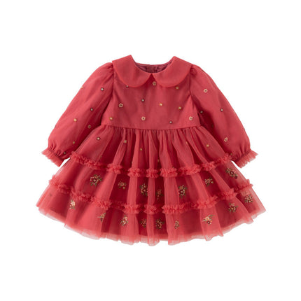 Toddler Girls Festival Red Mesh Princess Party Dress