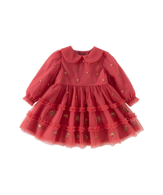 Toddler Girls Festival Red Mesh Princess Party Dress