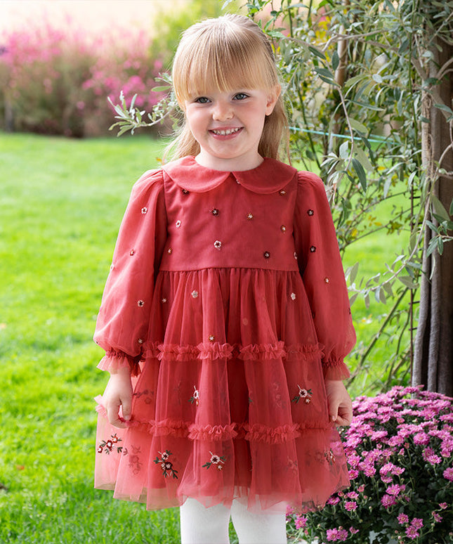 Toddler Girls Festival Red Mesh Princess Party Dress