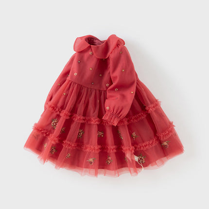 Toddler Girls Festival Red Mesh Princess Party Dress