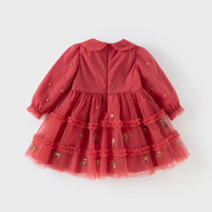 Toddler Girls Festival Red Mesh Princess Party Dress
