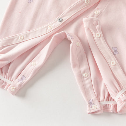 Baby Girls Cute Pink Bow Print Hooded Rompers
