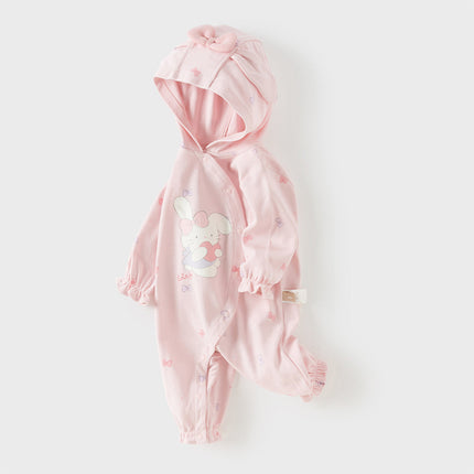 Baby Girls Cute Pink Bow Print Hooded Rompers