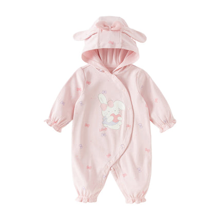 Baby Girls Cute Pink Bow Print Hooded Rompers