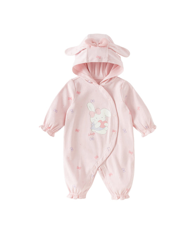 Baby Girls Cute Pink Bow Print Hooded Rompers