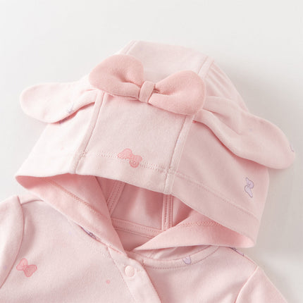 Baby Girls Cute Pink Bow Print Hooded Rompers