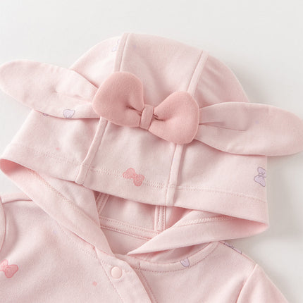 Baby Girls Cute Pink Bow Print Hooded Rompers