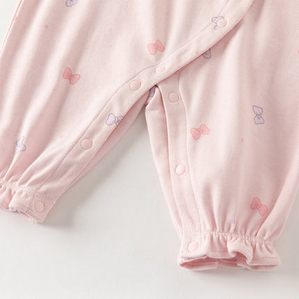 Baby Girls Cute Pink Bow Print Hooded Rompers