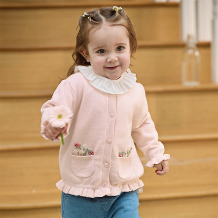 Toddler Girls Sweet Pink Cotton Lightweight Casual Sweater Cardigans