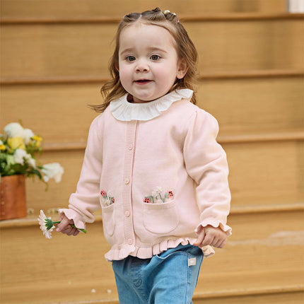 Toddler Girls Sweet Pink Cotton Lightweight Casual Sweater Cardigans