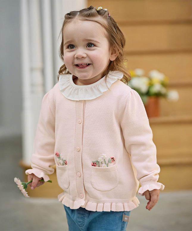 Toddler Girls Sweet Pink Cotton Lightweight Casual Sweater Cardigans