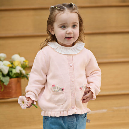 Toddler Girls Sweet Pink Cotton Lightweight Casual Sweater Cardigans