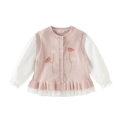 Toddler Girls Adorable Grey Pink Long-sleeved Sweater Cardigans