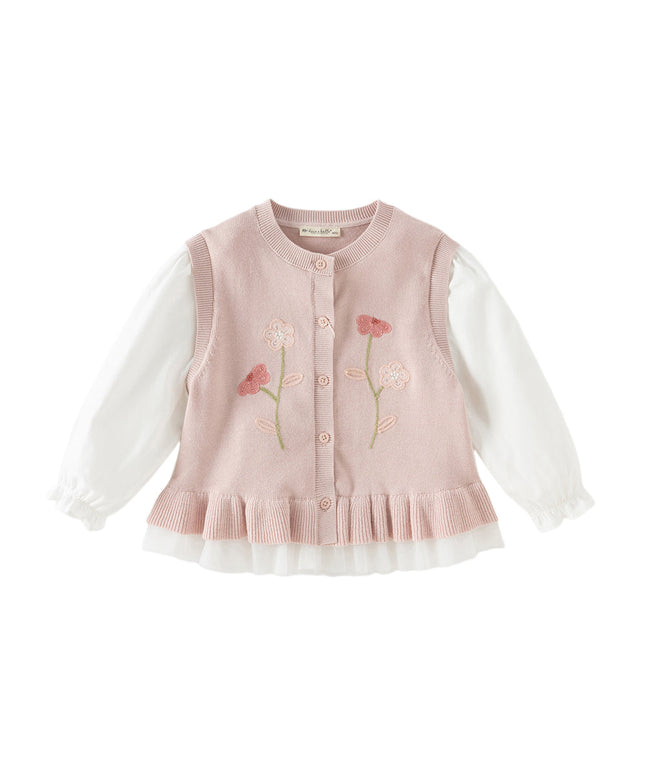 Toddler Girls Adorable Grey Pink Long-sleeved Sweater Cardigans