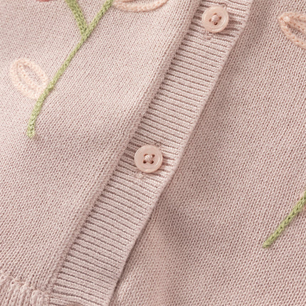 Toddler Girls Adorable Grey Pink Long-sleeved Sweater Cardigans