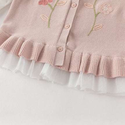 Toddler Girls Adorable Grey Pink Long-sleeved Sweater Cardigans