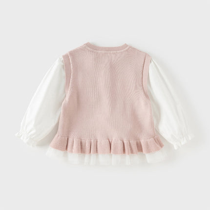 Toddler Girls Adorable Grey Pink Long-sleeved Sweater Cardigans