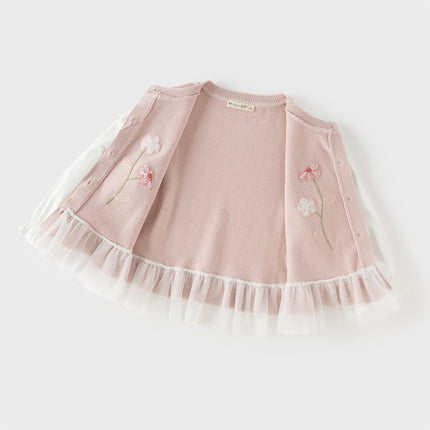 Toddler Girls Adorable Grey Pink Long-sleeved Sweater Cardigans
