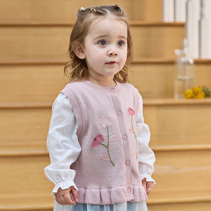 Toddler Girls Adorable Grey Pink Long-sleeved Sweater Cardigans