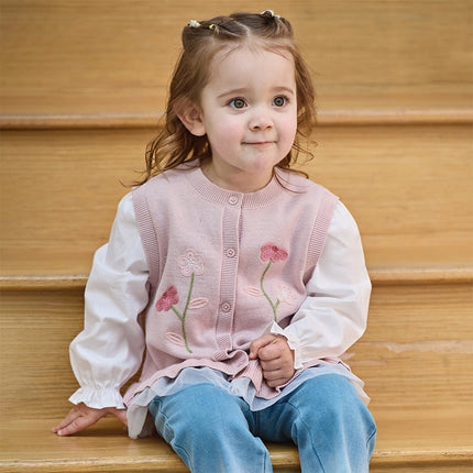 Toddler Girls Adorable Grey Pink Long-sleeved Sweater Cardigans