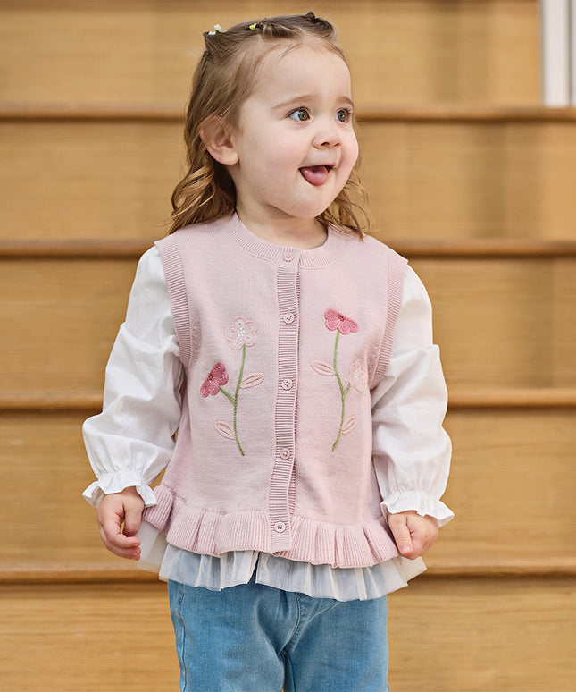 Toddler Girls Adorable Grey Pink Long-sleeved Sweater Cardigans