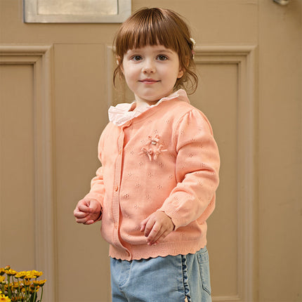 Toddler Girls Adorable Light Orange Lightweight Cotton Sweater Cardigans