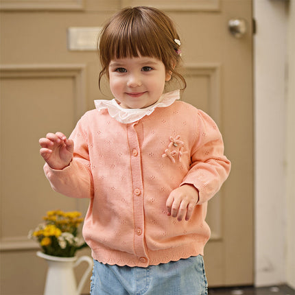 Toddler Girls Adorable Light Orange Lightweight Cotton Sweater Cardigans