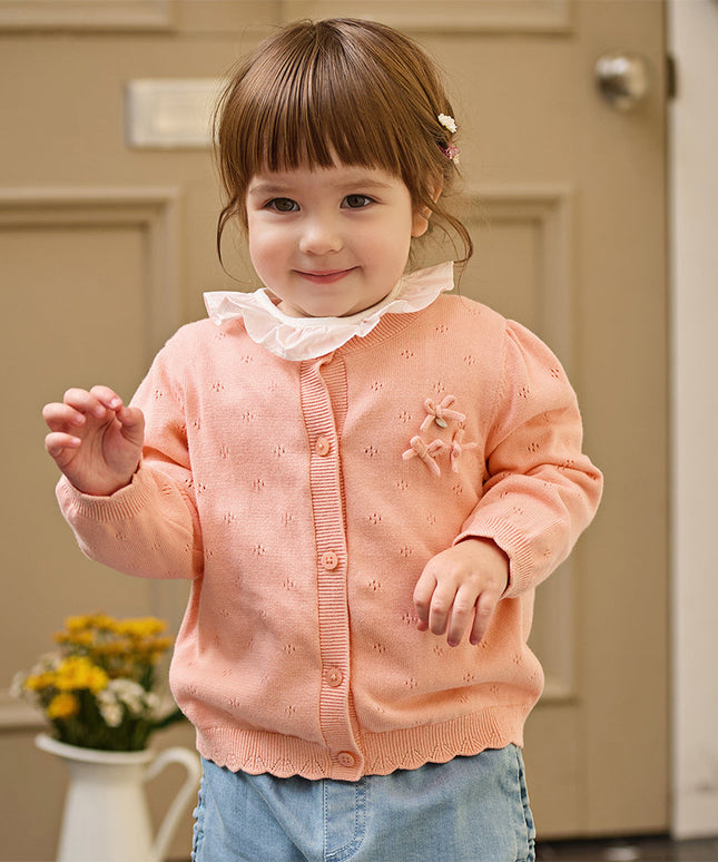 Toddler Girls Adorable Light Orange Lightweight Cotton Sweater Cardigans