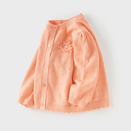 Toddler Girls Adorable Light Orange Lightweight Cotton Sweater Cardigans