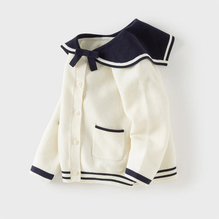 Toddler Girls Beige College-style Breathable Cotton Sweater Cardigans