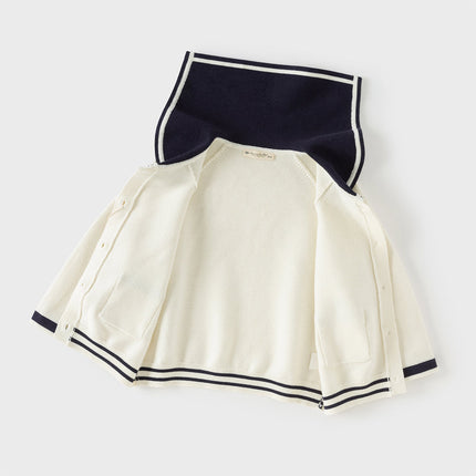 Toddler Girls Beige College-style Breathable Cotton Sweater Cardigans