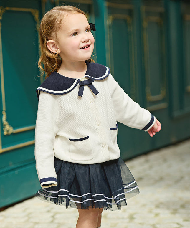 Toddler Girls Beige College-style Breathable Cotton Sweater Cardigans