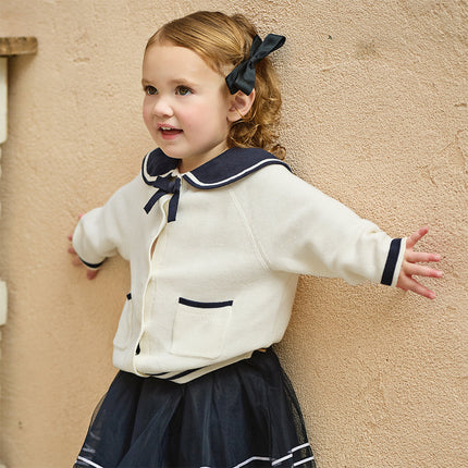 Toddler Girls Beige College-style Breathable Cotton Sweater Cardigans